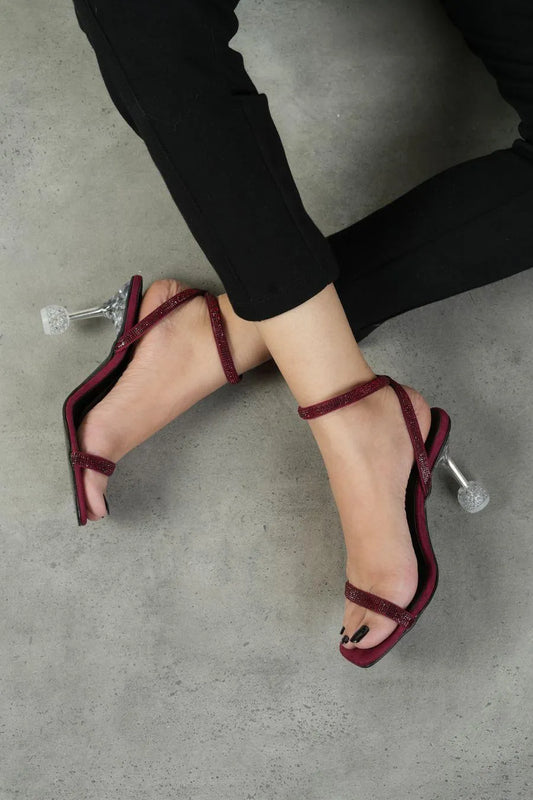 Maroon Synthetic Leather Heels for Women Formal Party Wear