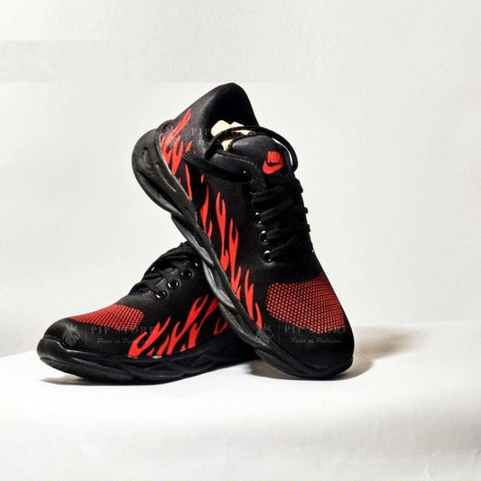 Men Red Flame Running Joggers Black Sneakers