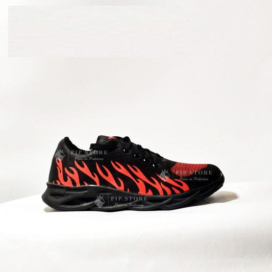 Men Red Flame Running Joggers Black Sneakers