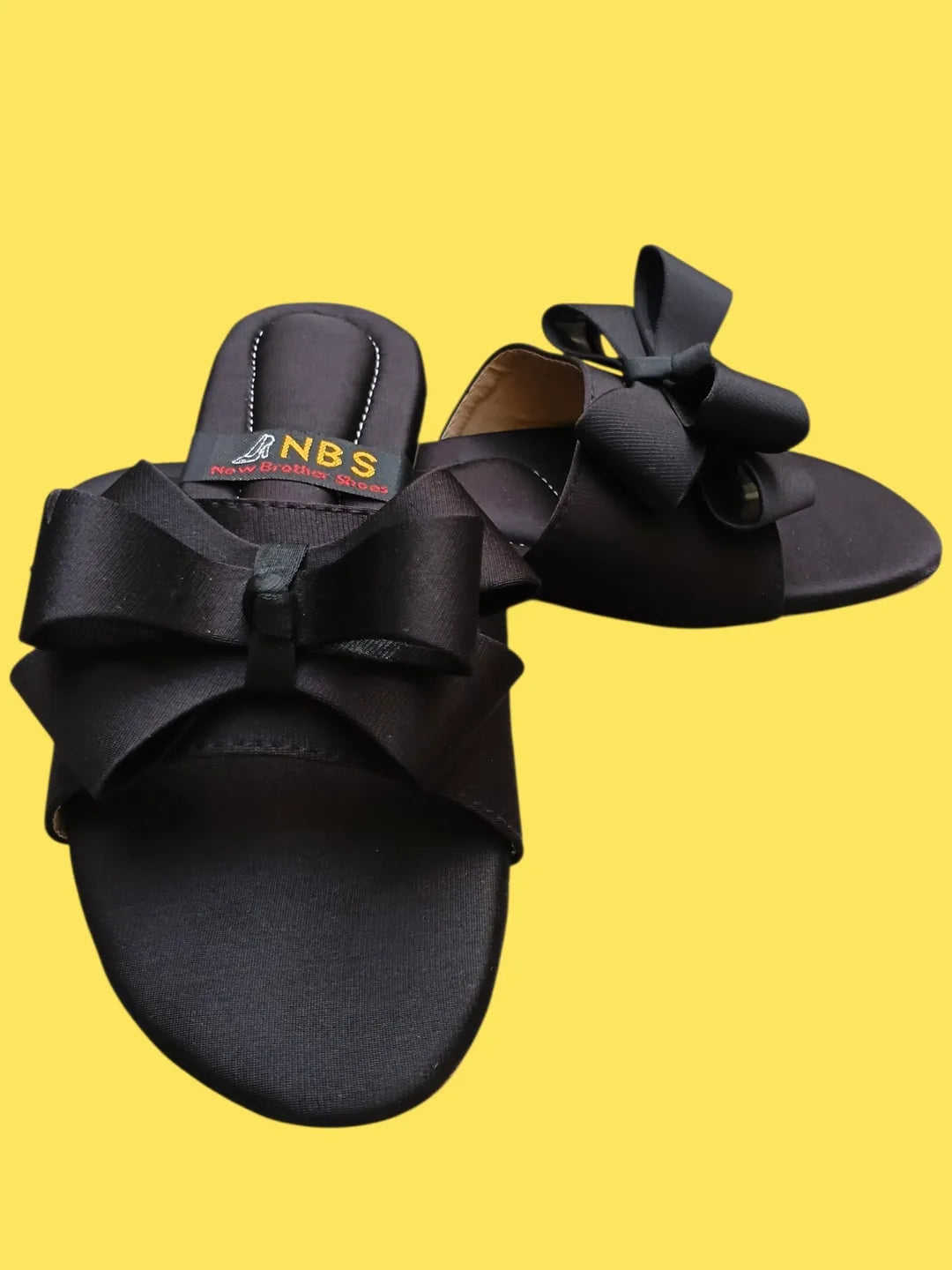 Black Bow Flat Sandals for Women Synthetic Leather