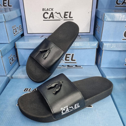 Black Camel PVC Tassel Slides for Men