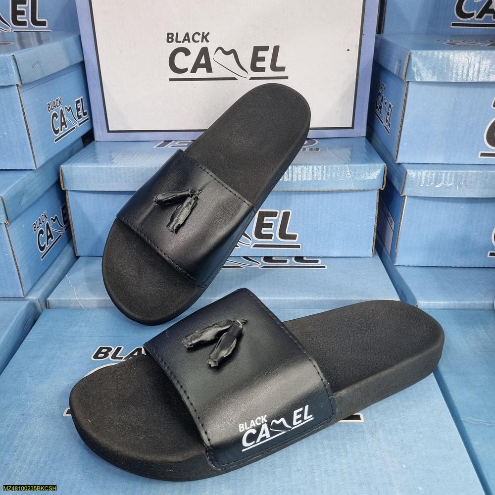 Black Camel PVC Tassel Slides for Men