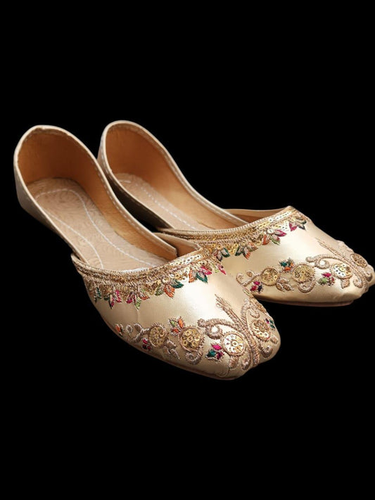 Velvet Khussas for Women Beige Thread Work