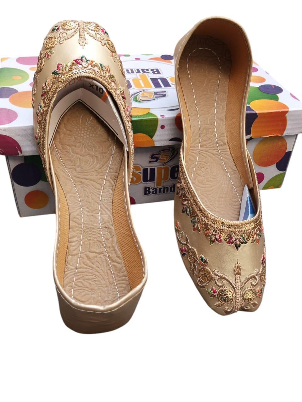 Velvet Khussas for Women Beige Thread Work