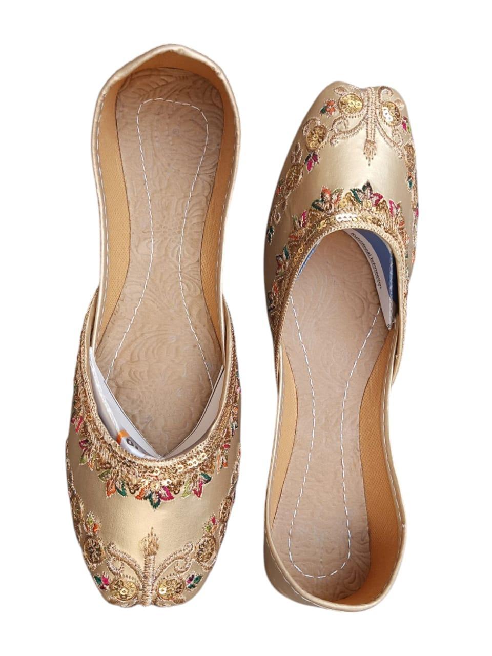 Velvet Khussas for Women Beige Thread Work