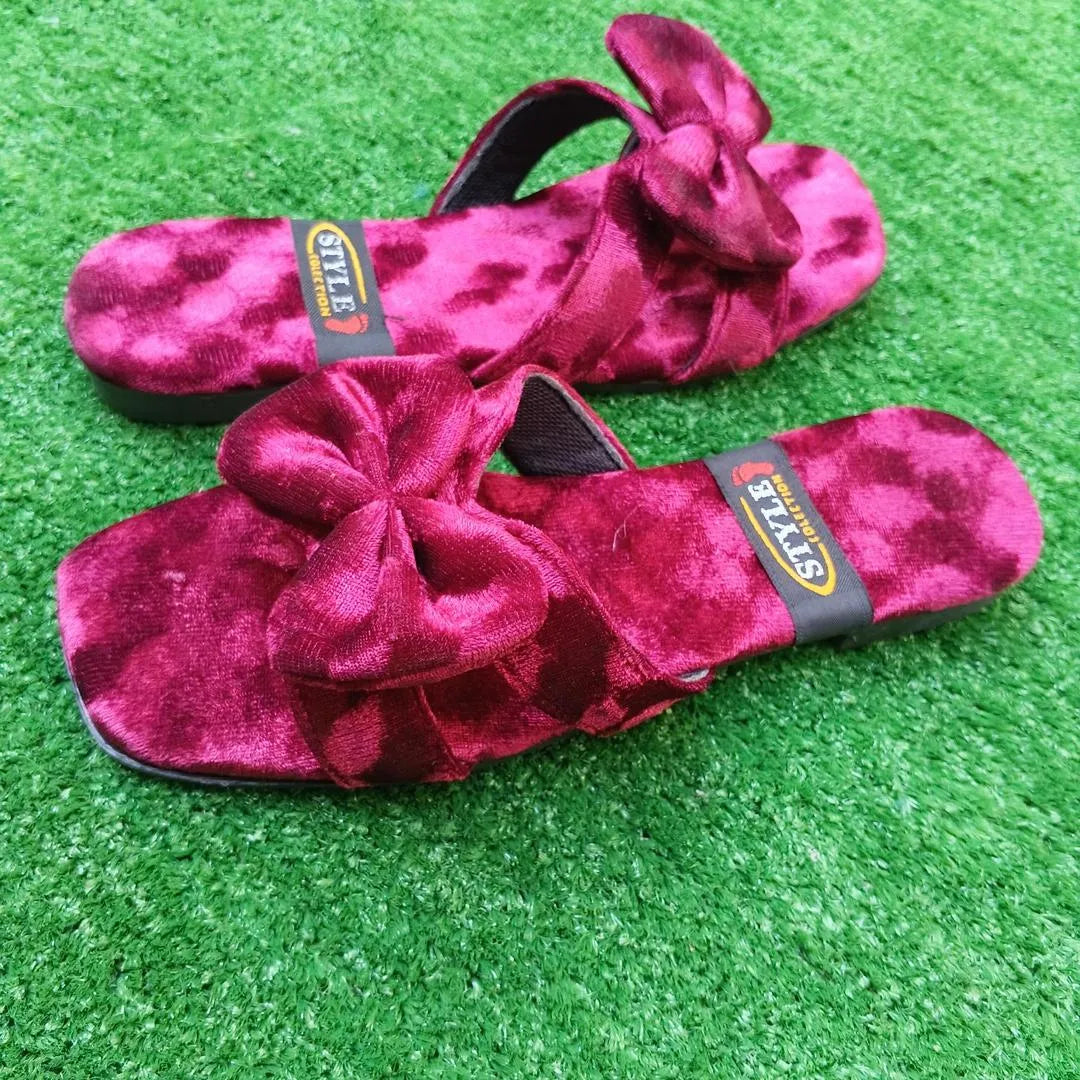 Women Velvet Bow Slippers Pink