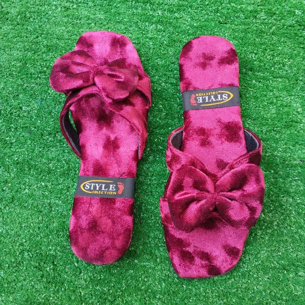 Women Velvet Bow Slippers Pink