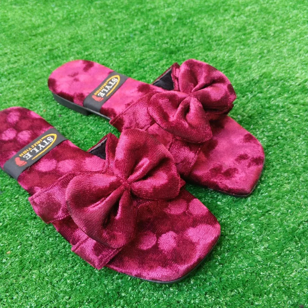Women Velvet Bow Slippers Pink