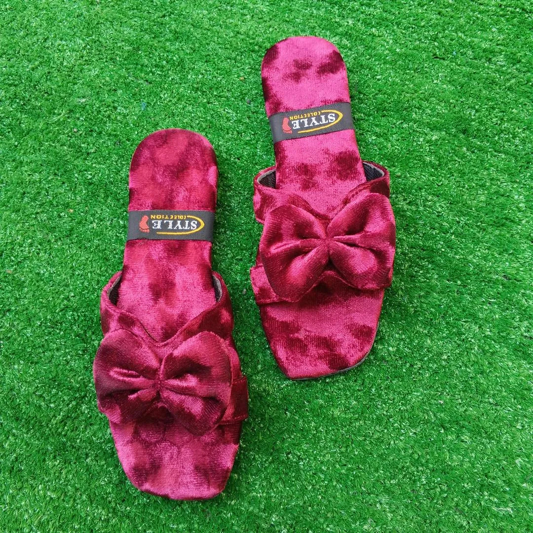 Women Velvet Bow Slippers Pink