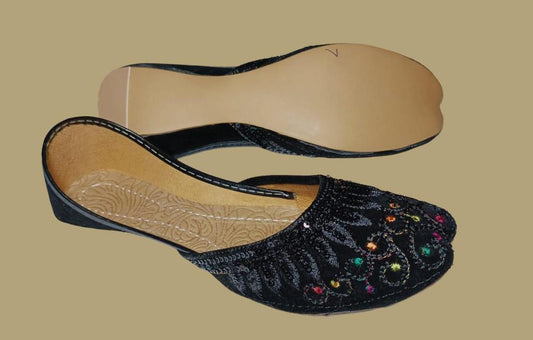 Velvet Khussas Round Toe Embroidered for Women